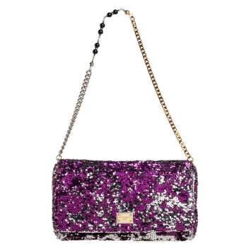 Pre Owned Dolce & Gabbana Purple/Silver Sequin and Leather Miss Charles Shoulder Bag