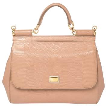 Pre Owned Dolce & Gabbana Peach Lizard Embossed Leather Medium Miss Sicily Bag