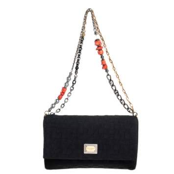 Pre Owned Dolce and Gabbana Black Woven Fabric Miss Charles Shoulder Bag