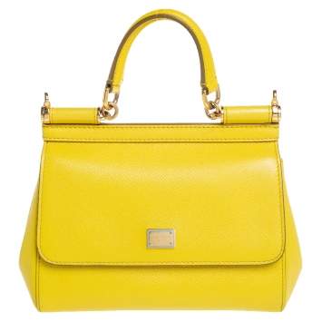 Pre Owned Dolce & Gabbana Yellow Leather Small Miss Sicily Top Handle Bag