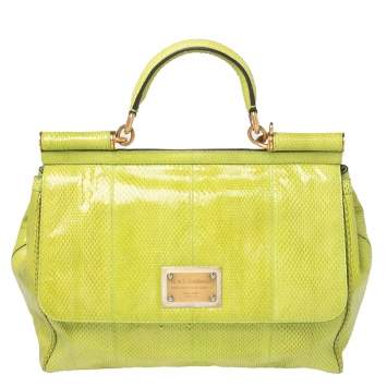 Pre Owned Dolce & Gabbana Green Snakeskin Large Miss Sicily Top Handle Bag