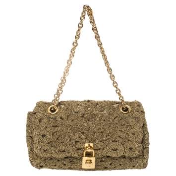 Pre Owned Dolce & Gabbana Lurex Fabric Padlock Shoulder Bag