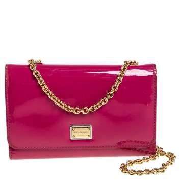 Pre Owned Dolce & Gabbana Pink Patent Leather Wallet On Chain