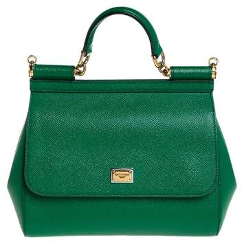 Pre Owned Dolce & Gabbana Green Leather Medium Miss Sicily Top Handle Bag