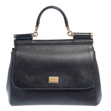 Pre Owned Dolce & Gabbana Black Leather Medium Miss Sicily Top Handle Bag