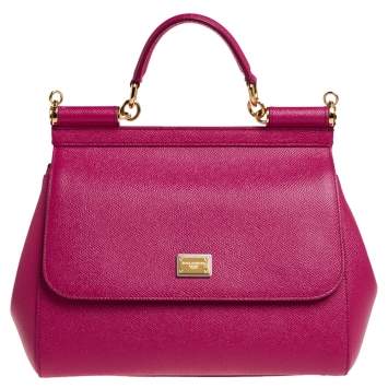 Pre Owned Dolce and Gabbana Pink Leather Medium Miss Sicily Top Handle Bag