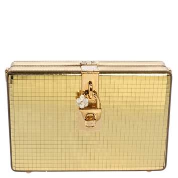 Pre Owned Dolce & Gabbana Metallic Gold Patent Leather Box Clutch
