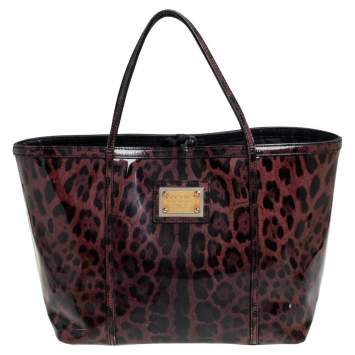 Pre Owned Dolce & Gabbana Black/Purple Leopard Print Patent Leather Miss Escape Tote