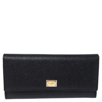 Pre Owned Dolce & Gabbana Black Leather Dauphine Continental Wallet