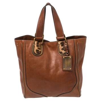 Pre Owned Dolce & Gabbana Brown Leather Miss Exotic Tote 