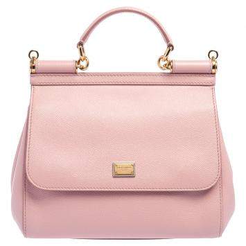 Pre Owned Dolce & Gabbana Pink Leather Medium Miss Sicily Top Handle Bag