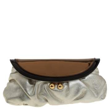 Pre Owned Dolce & Gabbana Gold/Black Patent and Leather Miss Pretty Lock Clutch