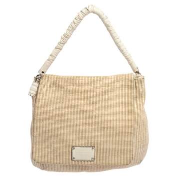 Pre Owned Dolce & Gabbana Beige Woven Raffia And Jute Miss Lexington Hobo