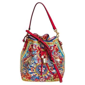Pre Owned Dolce & Gabbana Multicolor Leather Majolica Bucket Bag