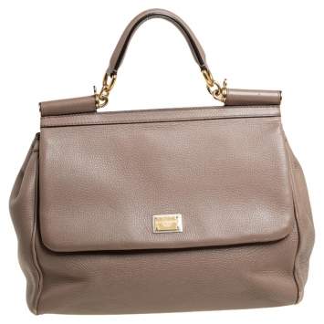 Pre Owned Dolce & Gabbana Brown Leather Miss Sicily Top Handle Bag