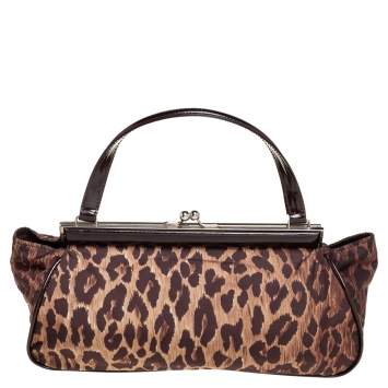Pre Owned Dolce & Gabbana Brown Leopard Print Fabric Clutch