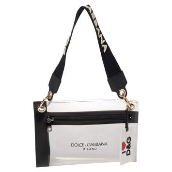 Pre Owned Dolce & Gabbana Transparent/Black PVC and Leather Pouch Bag