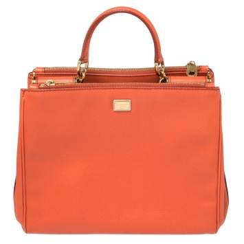 Pre Owned Dolce & Gabbana Orange Leather Miss Sicily Double Zip Top Handle Bag