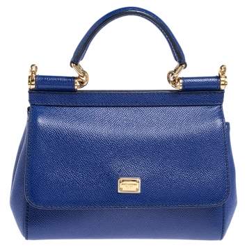 Pre Owned Dolce & Gabbana Blue Leather Small Miss Sicily Top Handle Bag