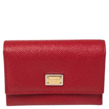 Pre Owned Dolce & Gabbana Red Leather Trifold Wallet 