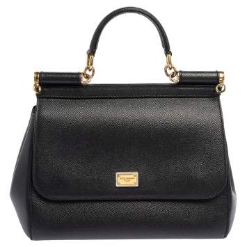 Pre Owned Dolce & Gabbana Black Leather Medium Miss Sicily Top Handle Bag
