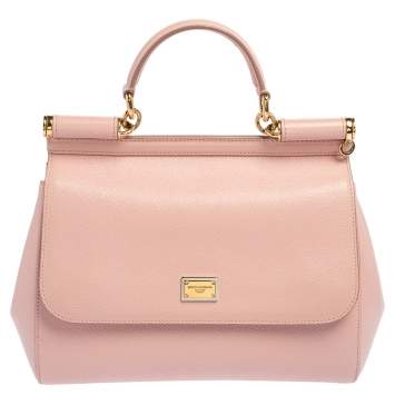 Pre Owned Dolce & Gabbana Pink Leather Medium Miss Sicily Top Handle Bag