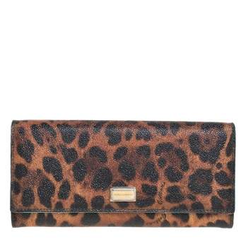 Pre Owned Dolce & Gabbana Brown Leopard Print Leather Dauphine Continental Wallet