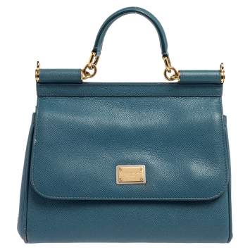 Pre Owned Dolce & Gabbana Blue Leather Medium Miss Sicily Top Handle Bag