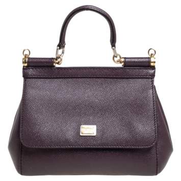 Pre Owned Dolce & Gabbana Burgundy Leather Small Miss Sicily Top Handle Bag