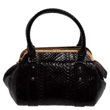 Pre Owned Dolce & Gabbana Black Python Frame Satchel