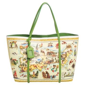 Pre Owned Dolce & Gabbana Multicolor Printed Leather L'isola di Capri Shopper Tote
