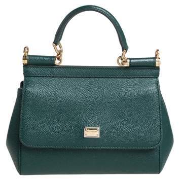 Pre Owned Dolce & Gabbana Green Leather Small Miss Sicily Top Handle Bag