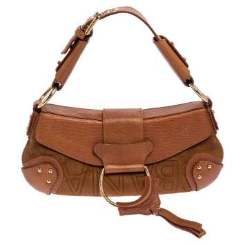 Pre Owned Dolce & Gabbana Tan Leather And Suede Shoulder Bag