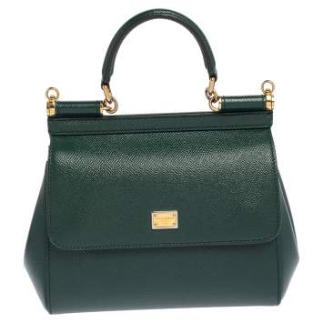 Pre Owned Dolce & Gabbana Green Leather Small Miss Sicily Top Handle Bag