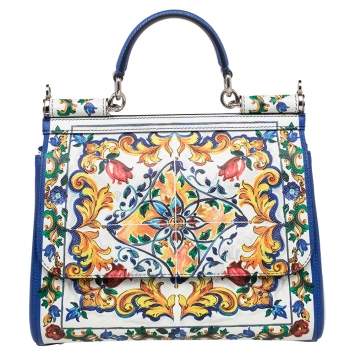 Pre Owned Dolce & Gabbana Multicolor Printed Leather Sicily Top Handle Bag