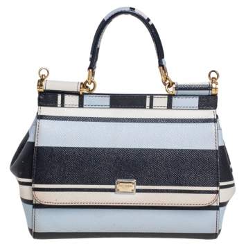 Pre Owned Dolce & Gabbana Multicolor Striped Leather Small Miss Sicily Top Handle Bag