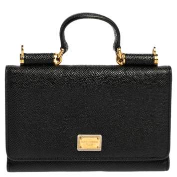 Pre Owned Dolce & Gabbana Black Leather Sicily Von Wallet on Chain