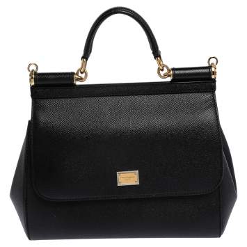 Pre Owned Dolce & Gabbana Black Leather Medium Miss Sicily Top Handle Bag