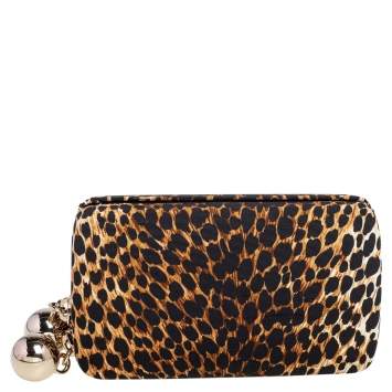 Pre Owned Dolce & Gabbana Multicolor Leopard Print Fabric Zip Around Clutch