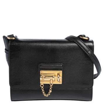 Pre Owned Dolce & Gabbana Blacl Lizard Embossed Leather Miss Monica Shoulder Bag