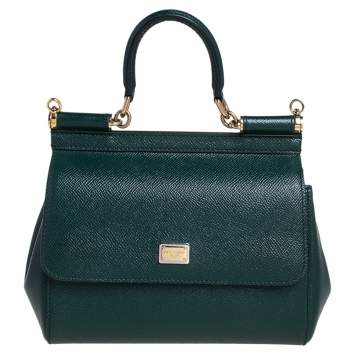 Pre Owned Dolce & Gabbana Green Leather Small Miss Sicily Top Handle Bag