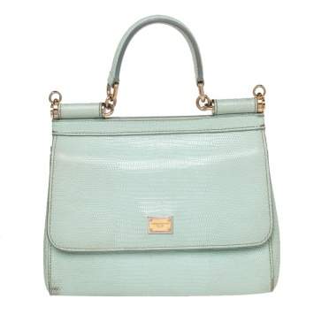 Pre Owned Dolce & Gabbana Green Lizard Embossed Leather Small Miss Sicily Top Handle Bag