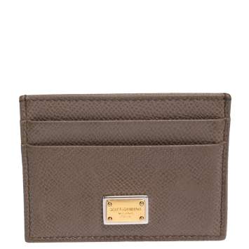 Pre Owned Dolce & Gabbana Brown Grained Leather Card Holder
