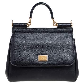 Pre Owned Dolce & Gabbana Black Leather Medium Miss Sicily Top Handle Bag