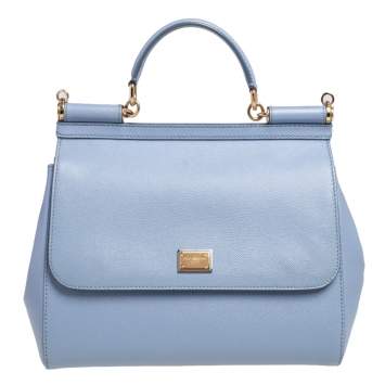 Pre Owned Dolce & Gabbana Sky Blue Leather Large Miss Sicily Top Handle Bag