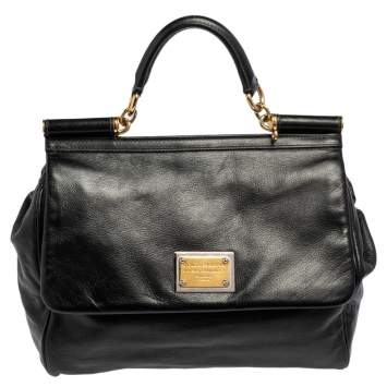 Pre Owned Dolce & Gabbana Black Leather Large Miss Sicily Top Handle Bag