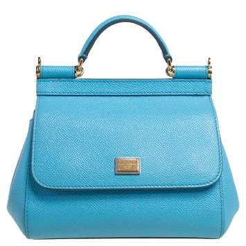 Pre Owned Dolce & Gabbana Sky Blue Leather Mini Miss Sicily Top Handle Bag