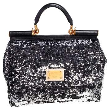 Pre Owned Dolce & Gabbana Black Sequin Miss Sicily Top Handle Bag