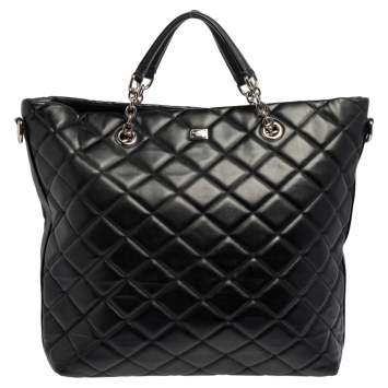 Pre Owned Dolce & Gabbana Black Quilted Leather Chain Shopper Tote