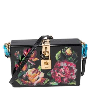 Pre Owned Dolce & Gabbana Black Wood Floral Box Clutch